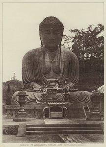 Daibutsu, Święty Budda, w Kamakura, Japonia (zdjęcie czarno-białe) autorstwa English Photographer