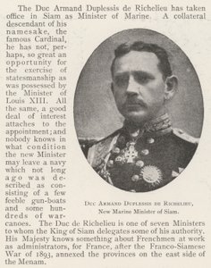 Książę Armand Duplessis de Richelieu, nowy minister marynarki Syjamu autorstwa English Photographer