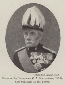 Generał Sir Frederick C A Stephenson, GCB, nowy konstabl wieży autorstwa English Photographer
