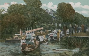 Góring - pływanie łódką po rzece. Pocztówka wysłana w 1913 roku. autorstwa English Photographer