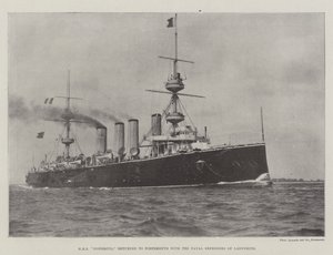 HMS Potężny powrócił do Portsmouth z Naval Defenders of Ladysmith autorstwa English Photographer