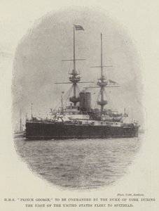 HMS Prince George, dowodzony przez księcia Yorku podczas wizyty floty Stanów Zjednoczonych w Spithead autorstwa English Photographer