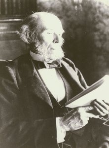 Herbert Spencer, portret, czytanie (zdjęcie czarno-białe) autorstwa English Photographer