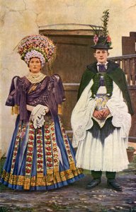 Węgry: Para chłopska w szyku ślubnym (zdjęcie kolorowe) autorstwa English Photographer