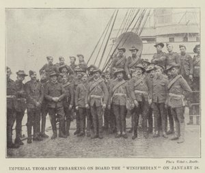Imperialny Yeomanry zaokrętowany na pokład „Winifredian” 28 stycznia autorstwa English Photographer