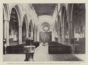 Wnętrze kościoła St Giles, Cripplegate, miejsce pochówku Miltona, które ledwo uniknęło zniszczenia podczas niedawnego wielkiego pożaru autorstwa English Photographer