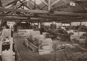 Fabryka stolarki, Burton-on-Trent: Widok warsztatu stolarskiego nr 2 (zdjęcie czarno-białe) autorstwa English Photographer