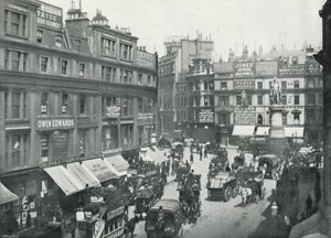 King William Street, Cannon Street End, z posągiem króla Williama (zdjęcie czarno-białe) autorstwa English Photographer