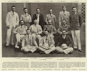 Lord Hawkes Cricket Team 1892 w Government House, Malabar Point, Bombay autorstwa English Photographer
