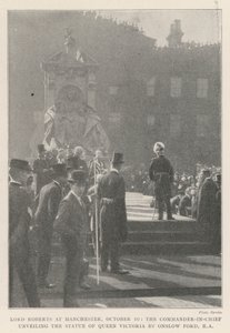 Lord Roberts w Manchesterze, 10 października, głównodowodzący odsłonięcie posągu królowej Wiktorii autorstwa Onslow Ford, RA autorstwa English Photographer