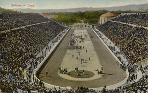 Stadion Olimpijski, Ateny, Grecja (zdjęcie kolorowane) autorstwa English Photographer