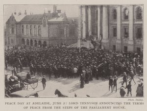 Dzień Pokoju w Adelajdzie, 2 czerwca, Lord Tennyson ogłasza Warunki Pokoju ze Schodów Parlamentu autorstwa English Photographer