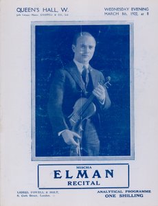 Program recitalu Mischa Elman, Queens Hall, 8 marca 1922 r. autorstwa English Photographer