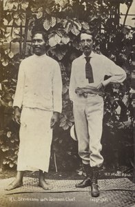 Robert Louis Stevenson z wodzem Samoańczyków autorstwa English Photographer
