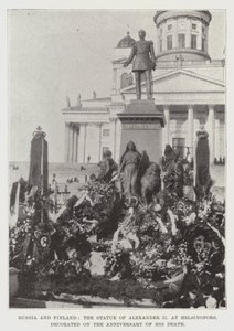 Rosja i Finlandia, pomnik Aleksandra II w Helsingfors, udekorowany w rocznicę jego śmierci autorstwa English Photographer