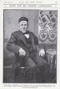 Samuel Oldart, tkacz ze Spitalfields w Londynie, który utkał szalik na koronację królowej Wiktorii (zdjęcie czarno-białe) autorstwa English Photographer