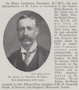Sir Harry L Thompson, KCMG, nowy administrator St Lucia autorstwa English Photographer