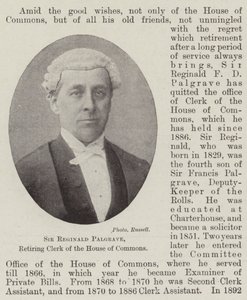 Sir Reginald Palgrave, emerytowany urzędnik Izby Gmin autorstwa English Photographer