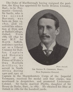 Sir Savile B Crossley, baronet, nowy płatnik generalny autorstwa English Photographer