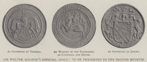 Oficjalne pieczęcie Sir Waltera Ralghsa, które zostaną przedstawione British Museum autorstwa English Photographer