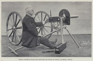 Specjalny automatyczny pistolet Maxim, wykonany dla sułtana Turcji, 770 strzałów na minutę (zdjęcie czarno-białe) autorstwa English Photographer