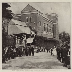 Dzień przemówienia w Harrow School, 7 lipca, czekając na księcia i księżną Walii autorstwa English Photographer