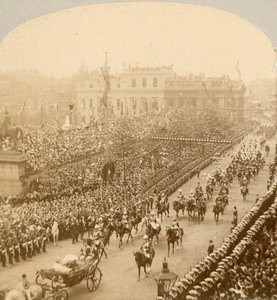 Nadruk stereograficzny Diamentowego Jubileuszu Królowej Wiktorii autorstwa English Photographer