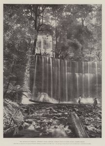 The Advance of Tasmania, Russells Falls, pokazujący średni przepływ wody w sezonie letnim