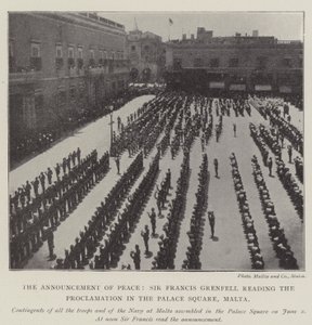 Ogłoszenie pokoju, Sir Francis Grenfell czyta proklamację na Placu Pałacowym, Malta autorstwa English Photographer
