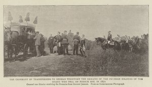 Ceremonia przekazania na ziemie niemieckie szczątków pruskich żołnierzy gwardii poległych na ziemi francuskiej w 1870 r. autorstwa English Photographer