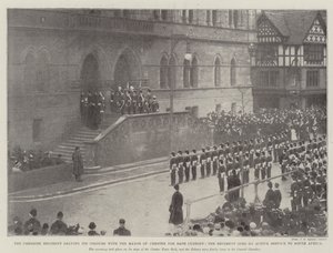 Pułk z Cheshire zostawia swoje barwy u burmistrza Chester w celu zapewnienia bezpieczeństwa, pułk wyrusza w czynną służbę do Republiki Południowej Afryki autorstwa English Photographer