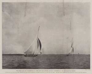 Pierwszy żagiel Shamrock II, nowy Challenger prowadzący Shamrock I w Southampton Water autorstwa English Photographer