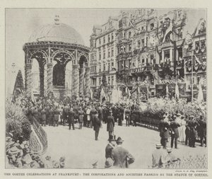 Uroczystości Goethego we Frankfurcie, korporacje i stowarzyszenia przechodzące obok pomnika Goethego autorstwa English Photographer