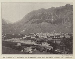 Osuwisko w Szwajcarii, wioska Airolo, z Sasso Rosso w tle autorstwa English Photographer