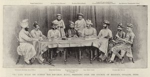 Późny radża sir Gunpat Rao Khudkay, KCSI, przewodniczący Rady Regencyjnej, Gwalior, Indie autorstwa English Photographer
