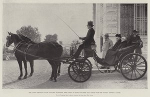 Najnowsze portrety pana i pani Gladstone, kiedy mają wyjechać na codzienną przejażdżkę z Chateau Thorenc w Cannes autorstwa English Photographer