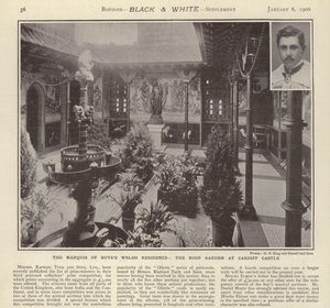 Walijska rezydencja markiza Bute: ogród na dachu zamku w Cardiff (zdjęcie czarno-białe) autorstwa English Photographer