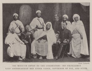Wysłannik Maurów na Koronację, Jego Ekscelencja Kaid Abderrahman ben Abder Sadek, gubernator Fezu i Suita autorstwa English Photographer
