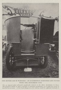 Motor-Car in Warfare, samochód opancerzony i wyposażony w Hotchkiss Gun autorstwa English Photographer