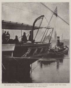 Królowa i księżniczka Beatrice na pokładzie „Czarodziejki” płyną Kanałem autorstwa English Photographer