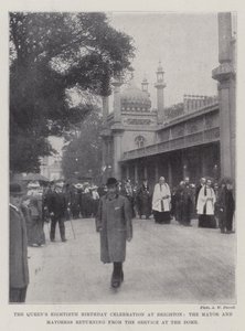 Obchody osiemdziesiątych urodzin Queens w Brighton, burmistrz i burmistrz powracający z nabożeństwa pod kopułą autorstwa English Photographer