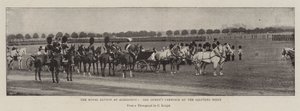 Royal Review w Aldershot, powóz Queens w Saluting Point autorstwa English Photographer