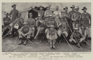 Wojna, pułkownik R S Baden-Powell i niektórzy oficerowie, którzy bronią Mafeking autorstwa English Photographer