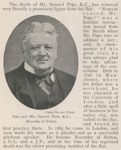 Nieżyjący już pan Samuel Pope, KC, rejestrator Bolton autorstwa English Photographer