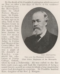 Nieżyjący już Sir Franklin Lushington, Główny Sędzia Policji Metropolii autorstwa English Photographer