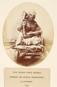 Tun Sookh Doss Bairago, hinduski żebrak religijnych, Allahabad, z The People of India, J. Forbes Watson, opublikowany 1868 (druk albumowy) autorstwa English Photographer