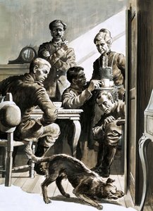 Brytyjski żołnierz, Patrick Fowler, przez cztery lata był ukryty w szafie (gwasz na papierze) autorstwa English School