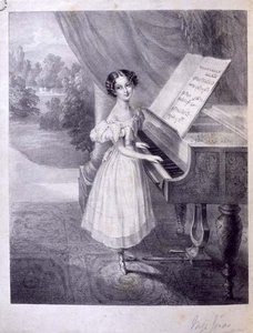 Pianistka dziecięca (panna Jonas?) Grająca „Pastorale” Johna Fielda, ok. 1835 (rycina) autorstwa English School