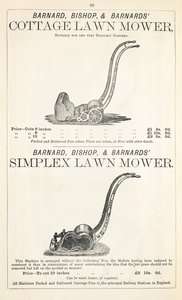 Kosiarka domowa i Simplex, ilustracja z katalogu ogrodniczego, wydanego przez Barnard Bishop & Barnard, 1878 autorstwa English School