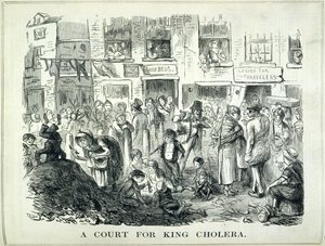 Dwór króla Cholery, ilustracja z „Punch”, 25 września 1852 (lito) autorstwa English School